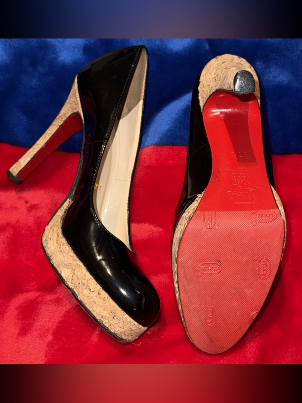 VTG Christian Louboutin Black Patent Leather Bruges Cork Platform Pumps Sz 37.5